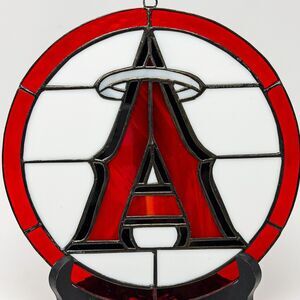 LA Angels Stained Glass Suncatcher Baseball Logo Handmade 8” Round Window Art